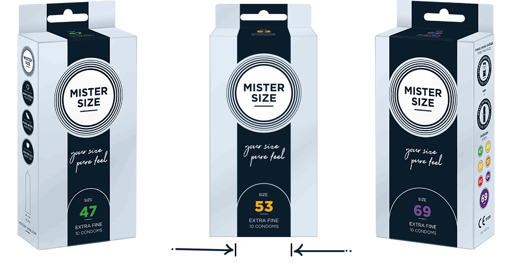 Измерение размера презерватива с помощью упаковки Mister Size